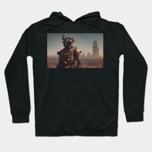 Steampunk style robot in post apocalyptic wasteland Hoodie